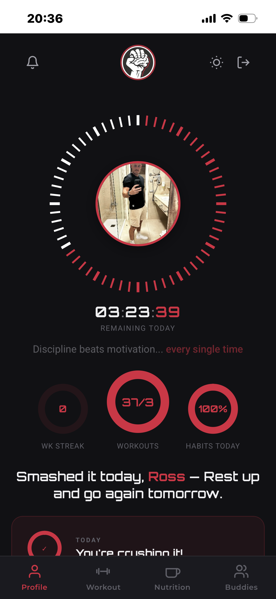 Core Buddy fitness app dashboard