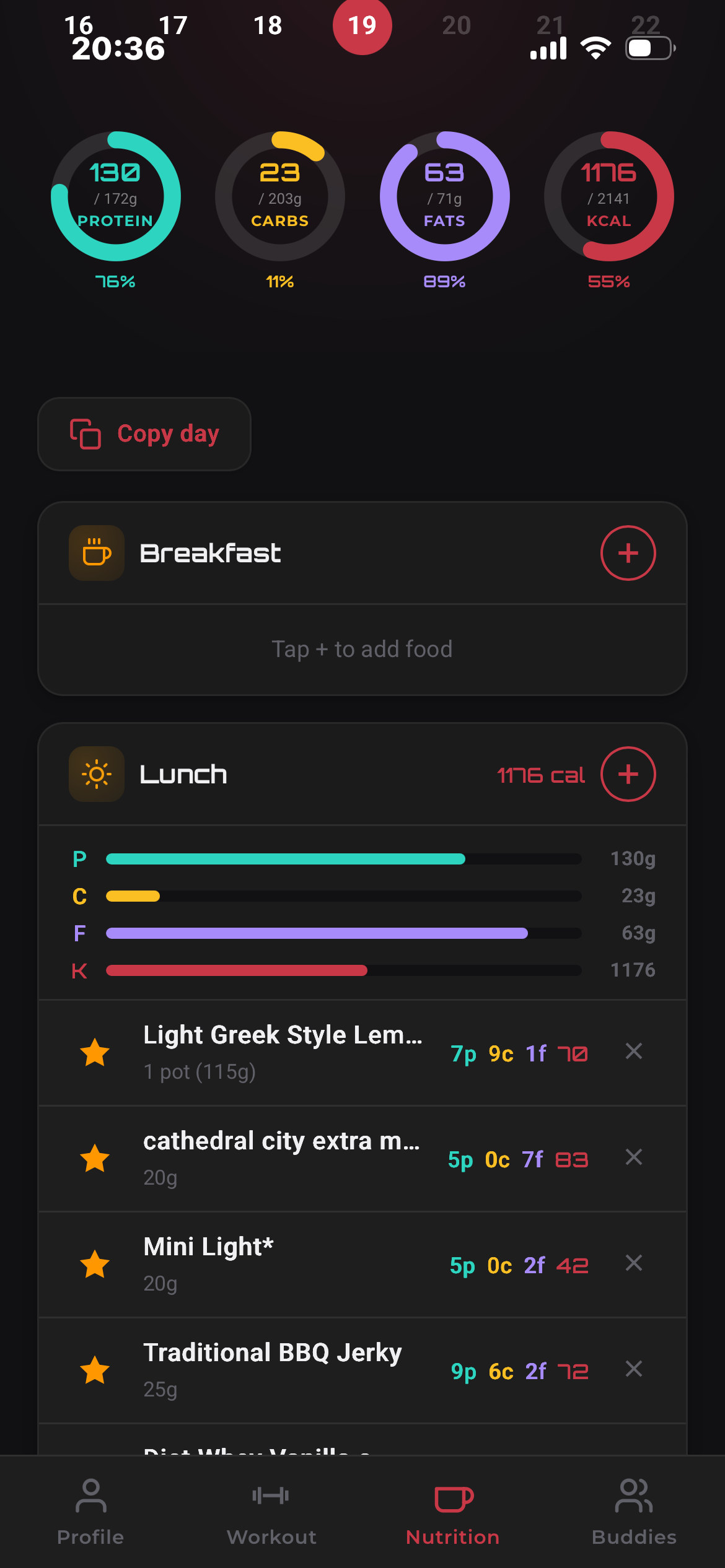 Core Buddy nutrition logging