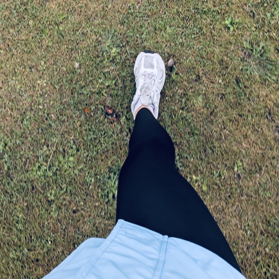 Ashley out on a grass walk getting her daily steps in
