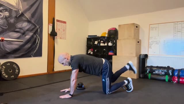 Kettlebell bird dog drag