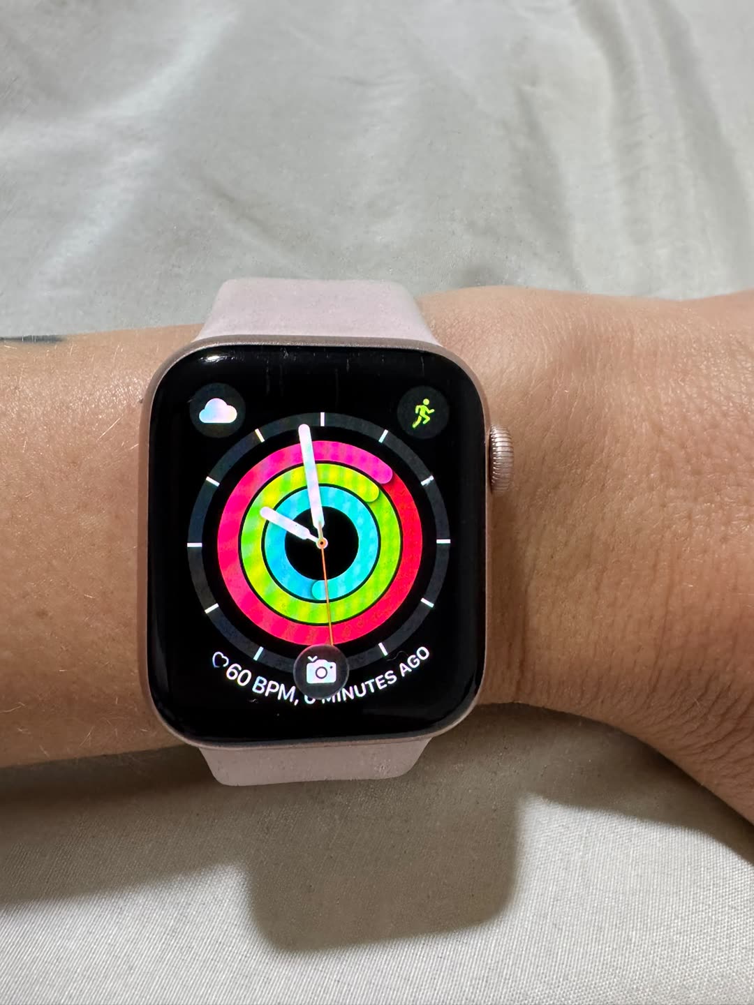 Gillian's watch with all three activity rings closed